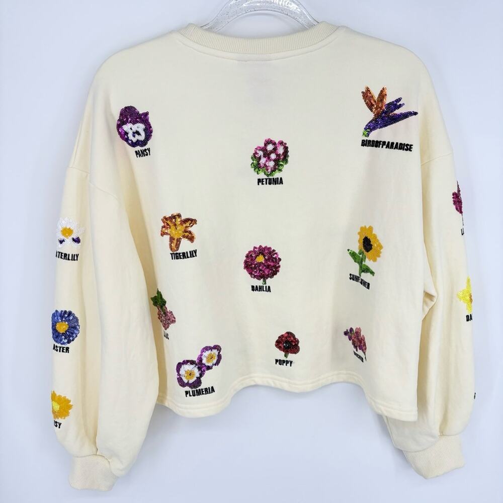 QUEEN OF SPARKLES Floral Embellished Cream Sweater - Picture 15 of 16